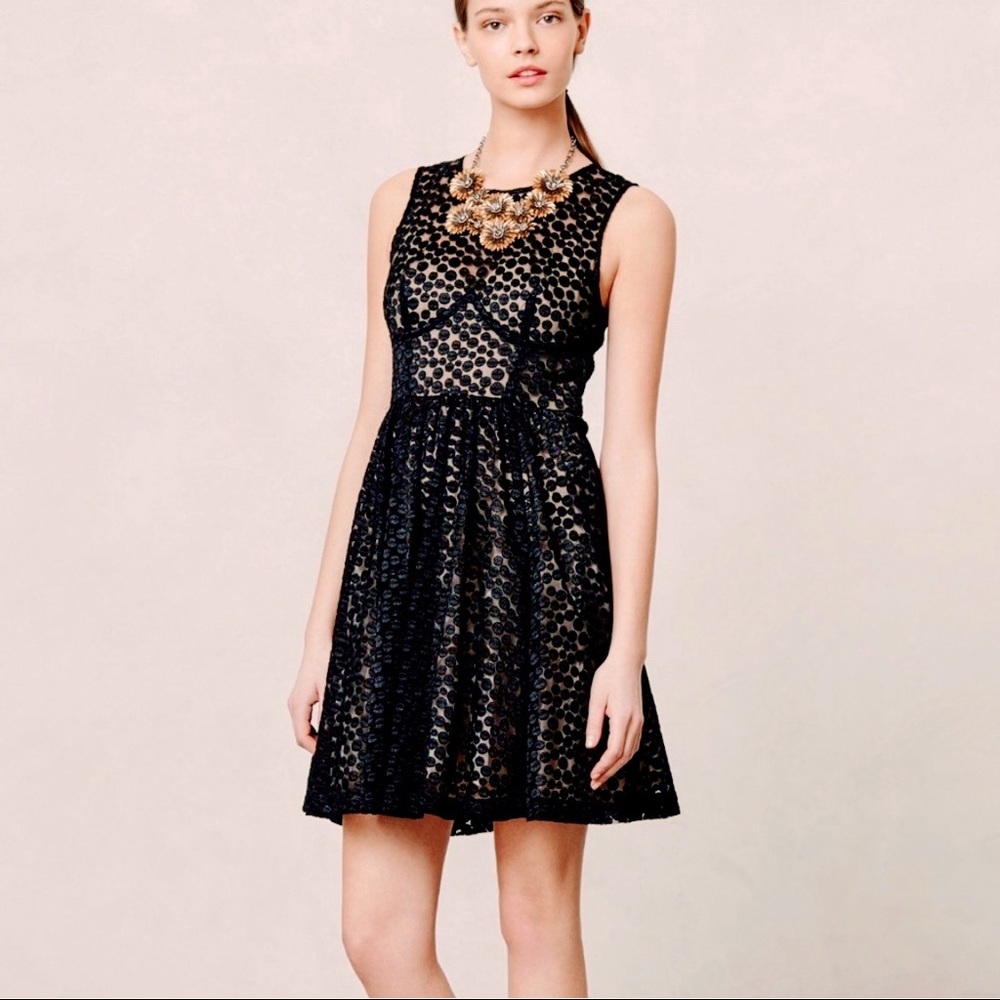 Anthropologie Tracy Reese Black Lace Fit And Flare Sleeveless Dress Size M